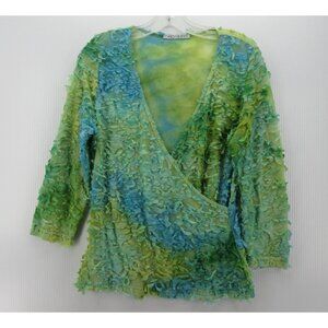 VINTAGE Sno Skins Top Large Wrap Blouse Art to Wear Stretch USA